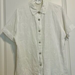 White Heart Pattern Button-Up Shirt